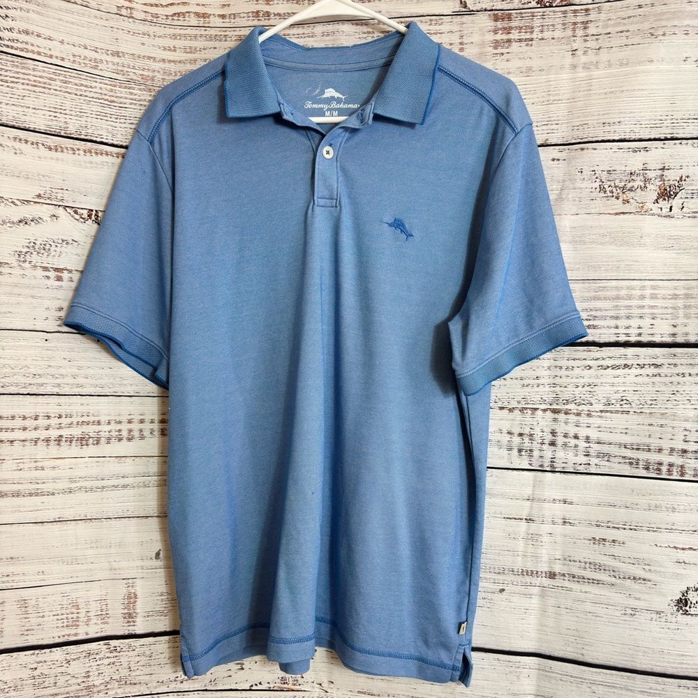 Tommy Bahama polo Mens size Medium Golf embroidered cotton blend Blue Logo‎